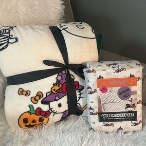 Hello Kitty Halloween Witch Mummy Queen Sheet Set & Throw Blanket